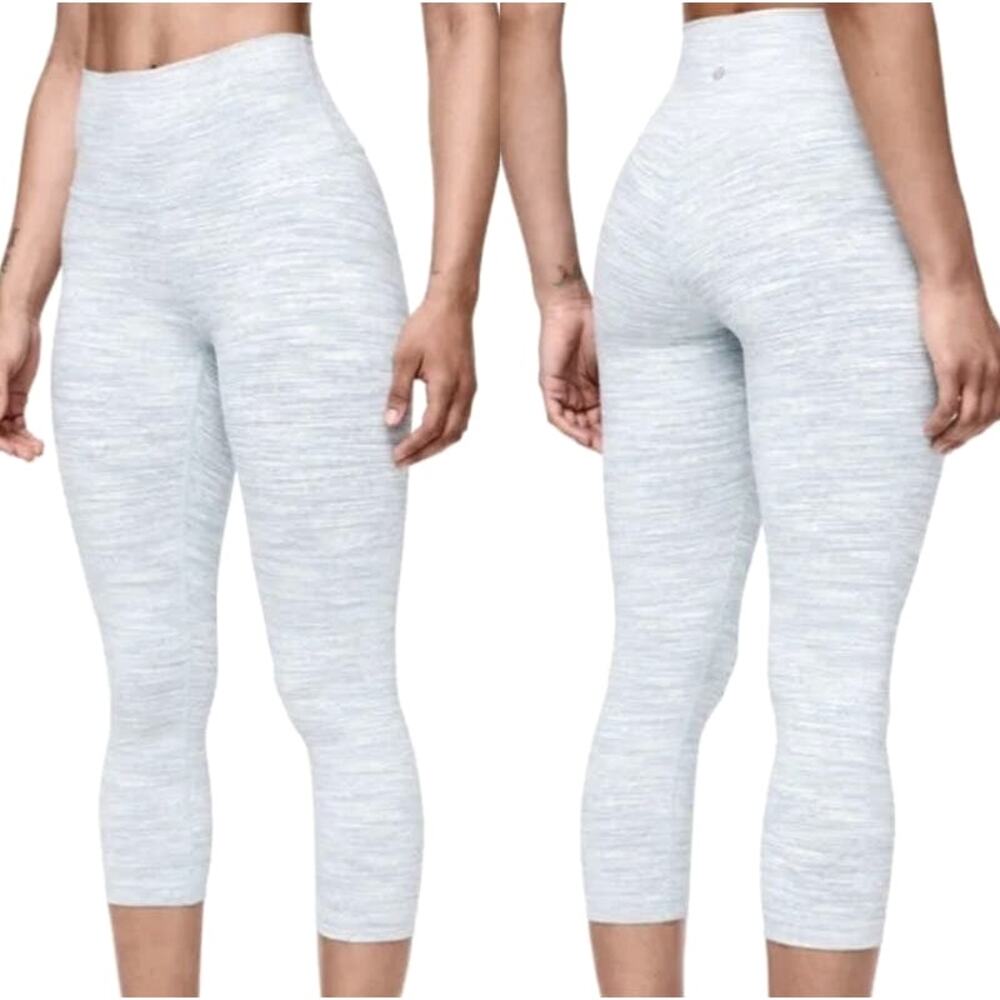 Lululemon Wunder Under Crop High Rise 21” Leggings Gray Heather Stripe Size 6